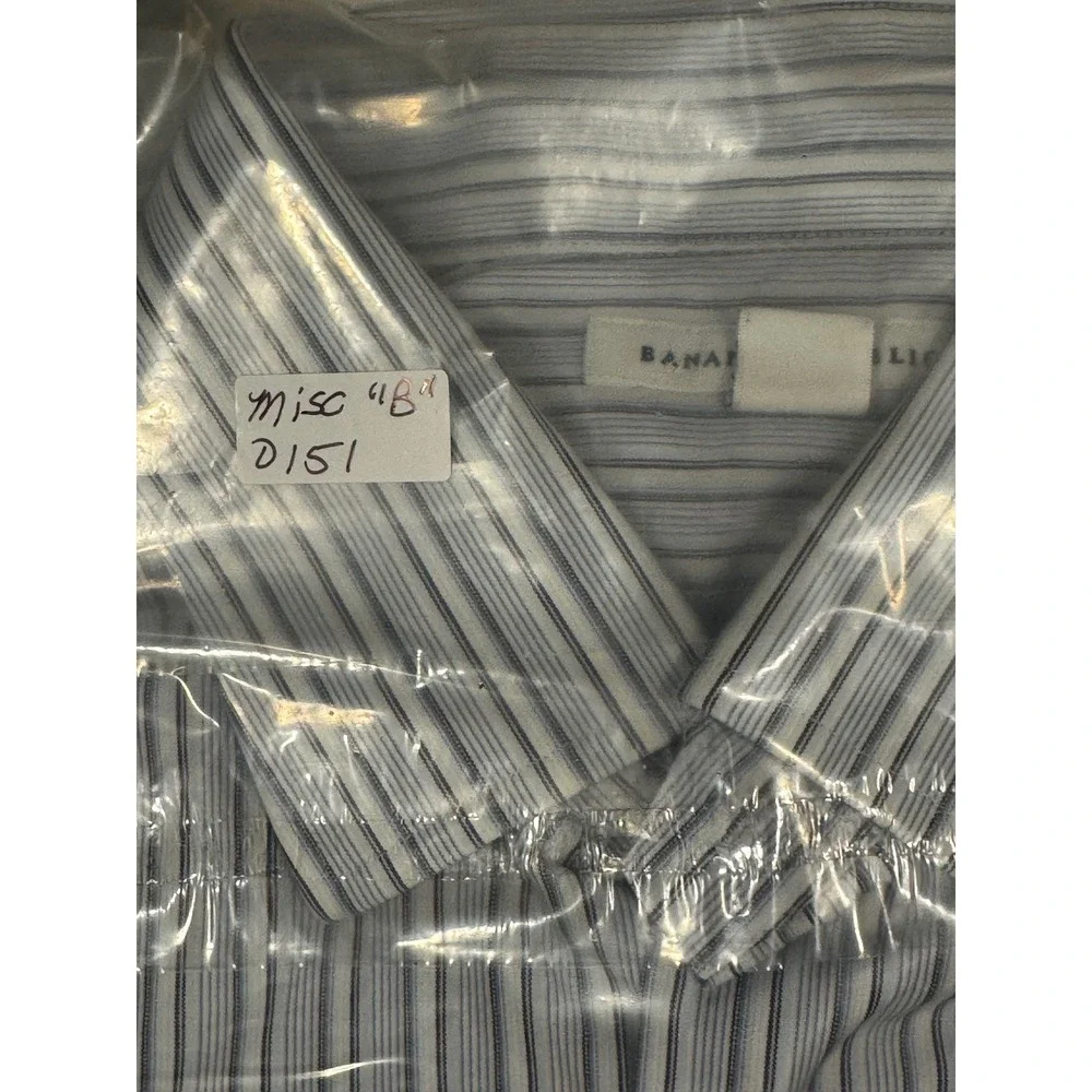 Banana Republic MensBlue White Striped Cotton Button Down Shirt 16-16.5 L 334344